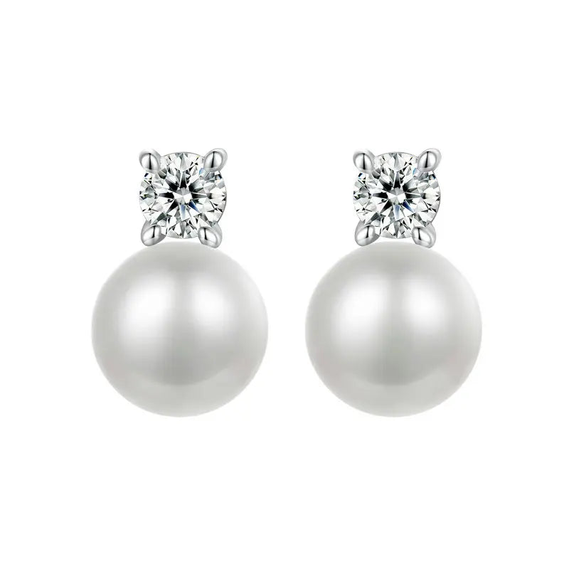 BAMOER Moissanite 925 Sterling Silver Freshwater Pearl Stud Earrings VVS1 Lab Created Diamond Wedding Earrings for Women Gift Mirror Quenn