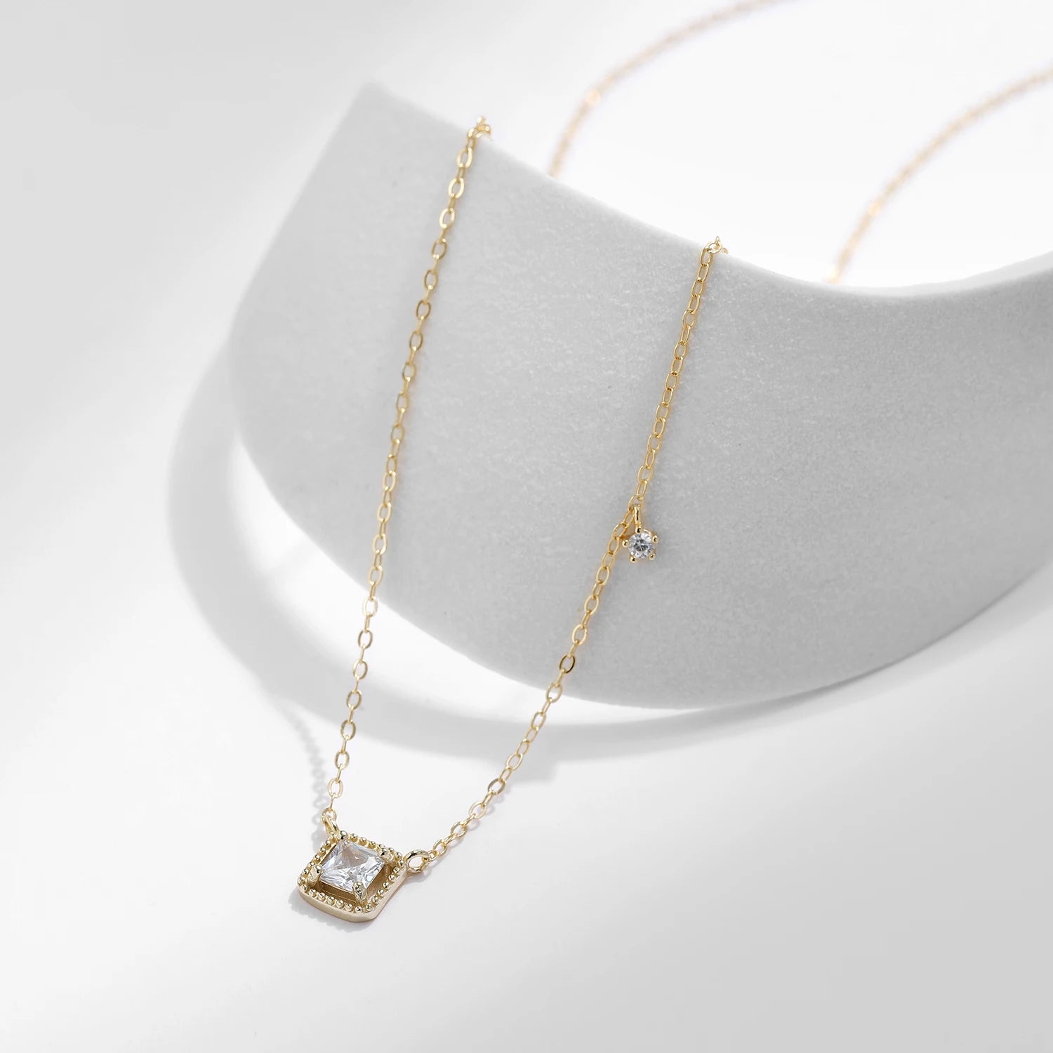 MODIAN 925 Sterling Silver Simple High Quality Square Zirconia Necklace Pendant Trendy Gold Color Link Chain For Women Jewelry Mirror Quenn