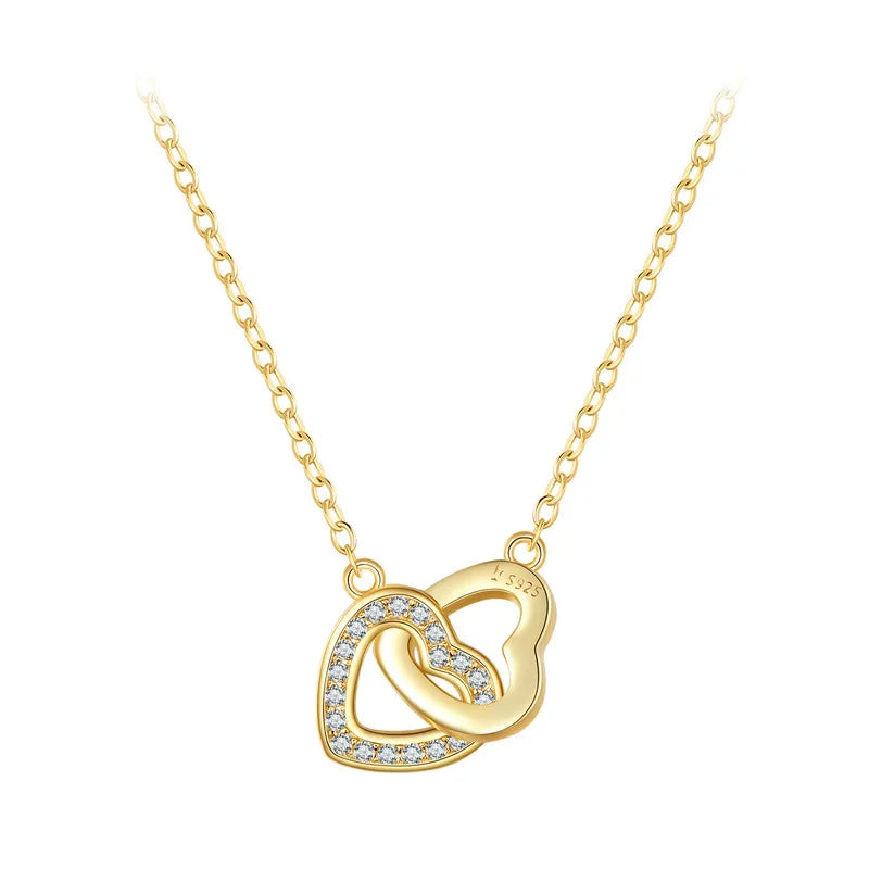 BAMOER 925 Sterling Silver Connected Heart Pendant Necklace for Girlfriend Valentine's Day Gift Fine Jewelry SCN181 Mirror Quenn