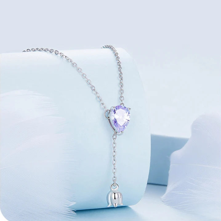 Bamoer 925 Sterling Silver Purple Zircon Lily of the Valley Pendant Necklace Elegent Neck Chain for Women Fine Jewelry BSN271 Mirror Quenn
