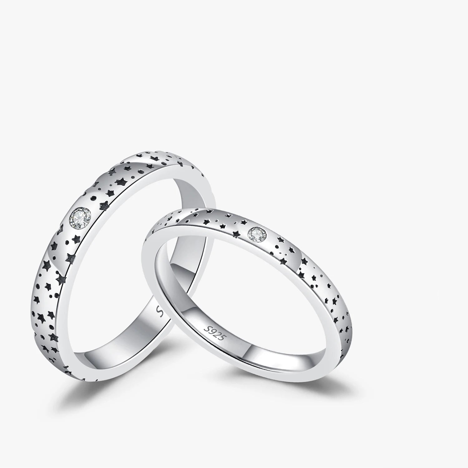 D Color Moissanite Couple Ring Sterling Silver Mirror Quenn