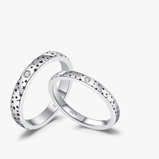 D Color Moissanite Couple Ring Sterling Silver Mirror Quenn