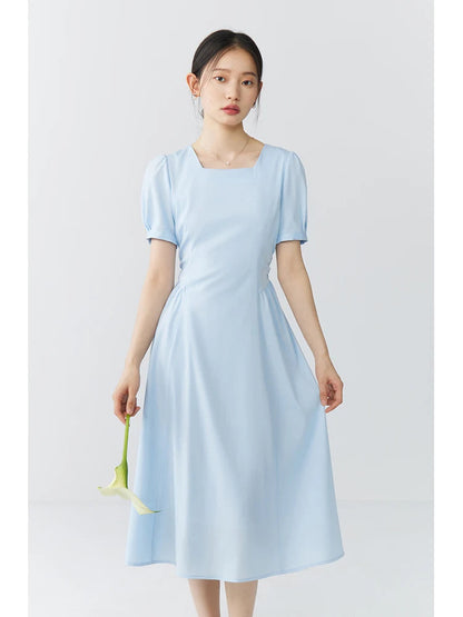 Elegant White A-Line Puff Sleeve Dress Mirror Quenn