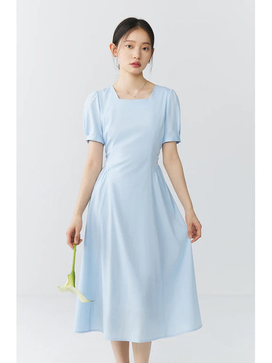 Elegant White A-Line Puff Sleeve Dress Mirror Quenn