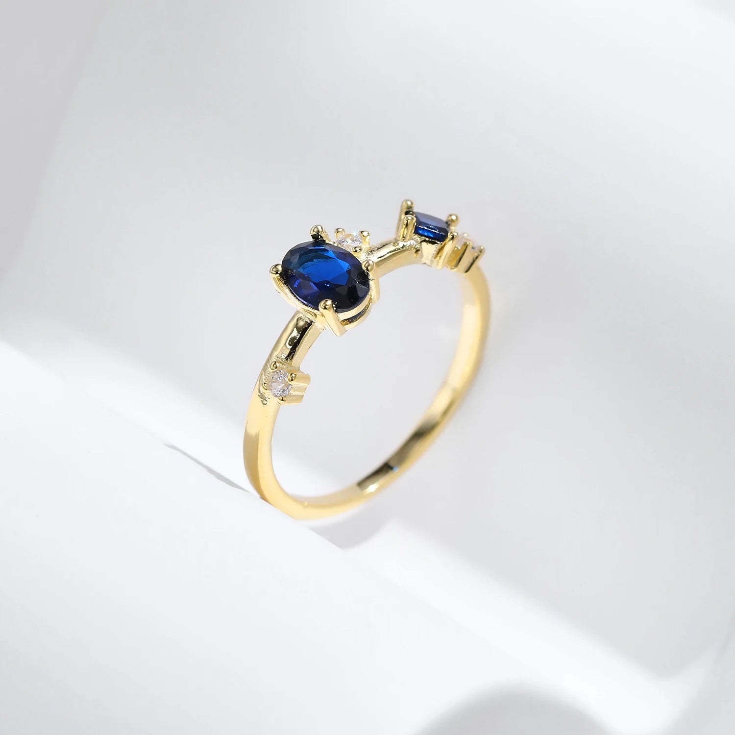 MODIAN 925 Sterling Silver Irregular Royal Blue CZ Finger Ring Vintage Gold Color Party Ring For Women Vacation Jewelry Gift Mirror Quenn