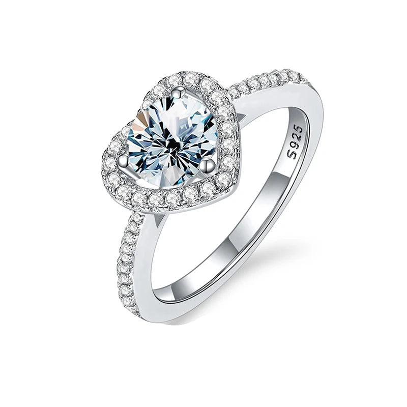 Brilliant Cut Moissanite Heart Sterling Silver Ring Mirror Quenn