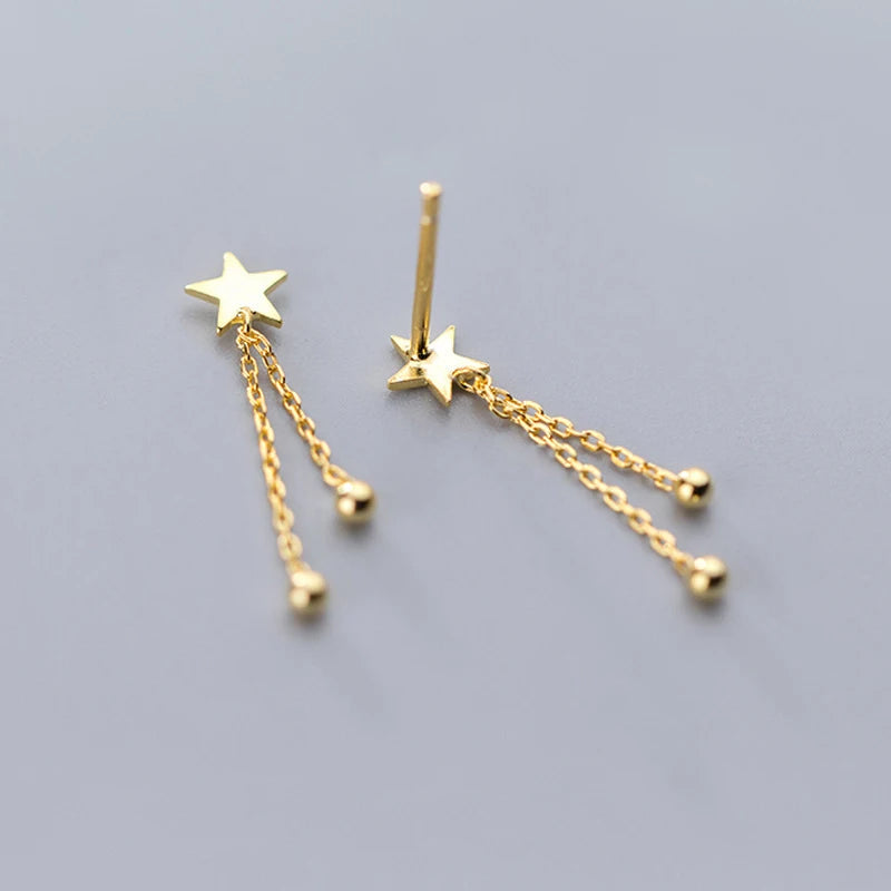 Modian Swing Stars Charm Drop Earrings 100% Real 925 Sterling Silver Gold Color Sweet Dangle Earring For Women Girl Jewelry Mirror Quenn
