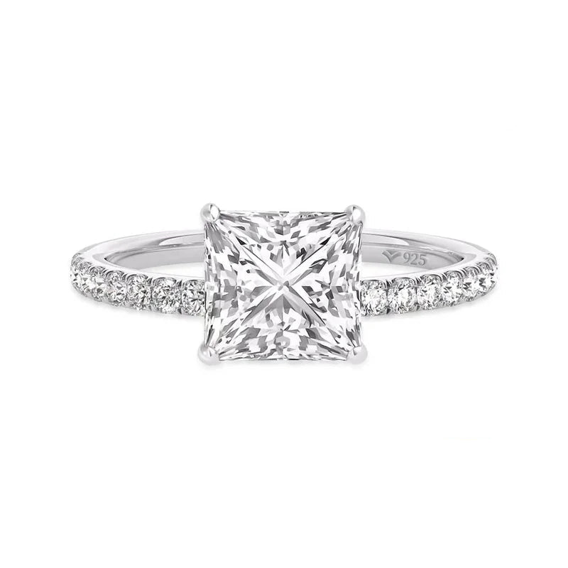ATTAGEMS 18K Real Moissanite Rings Princess Cut D Color VVS1 8.0mm Au750 Etenity Diamond Engagement Wedding Rings For Women Gift Mirror Quenn