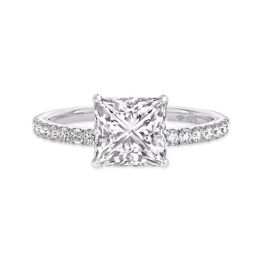 ATTAGEMS 18K Real Moissanite Rings Princess Cut D Color VVS1 8.0mm Au750 Etenity Diamond Engagement Wedding Rings For Women Gift Mirror Quenn