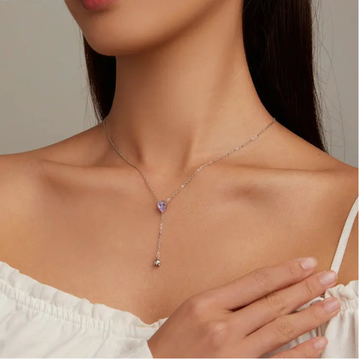 Bamoer 925 Sterling Silver Purple Zircon Lily of the Valley Pendant Necklace Elegent Neck Chain for Women Fine Jewelry BSN271 Mirror Quenn