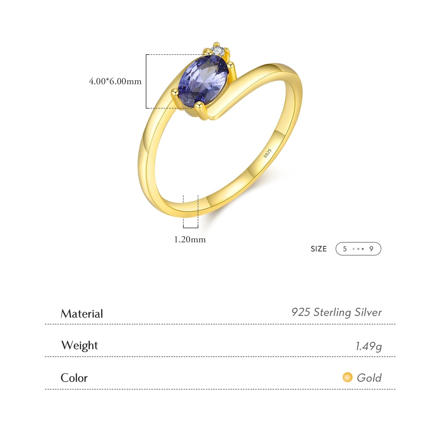 MODIAN 925 Sterling Silver Exquisite Tanzanite Color Oval CZ Rings Trendy Gold Color Stackable Jewelry For Women Gifts Mirror Quenn