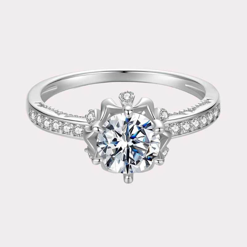 D Color VVS1 EX Moissanite Flower Ring 1ct Round Moissanite Diamond Solitaire Engagement 925 Sterling Silver Rings For Wo Mirror quenn