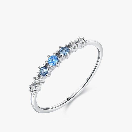 Modian 925 Sterling Silver Simple Stackable Fashion Thin Finger Ring Charm Blue Zirconia Rings For Women Wedding Fine Jewelry Mirror Quenn