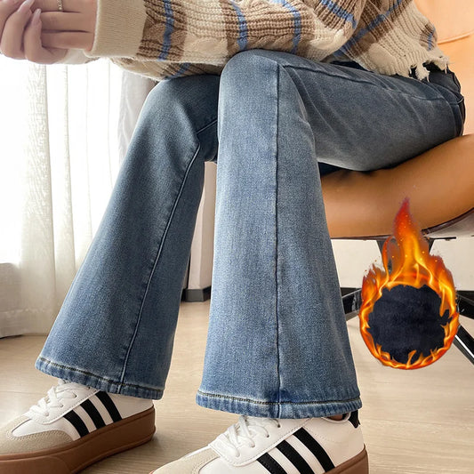 Warm Plush Flared Jeans