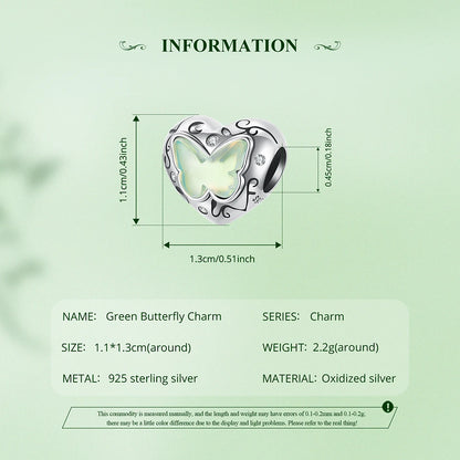 Sterling Silver Green Butterfly Charm Bracelet Bead DIY