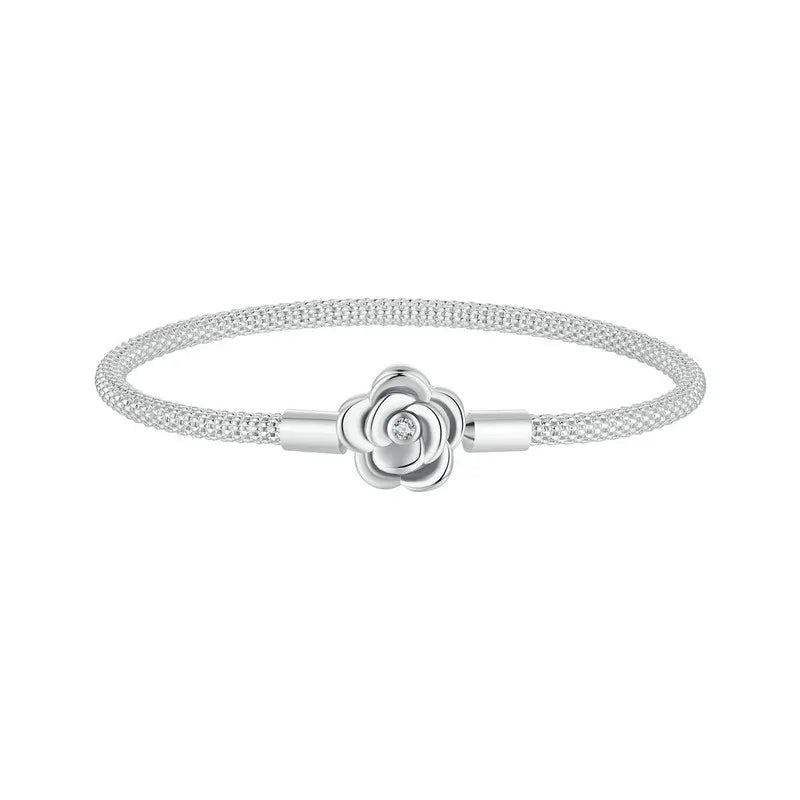 BAMOER 925 Sterling Silver Classic Basic Bracelet Rose Buckle Chain for Women Charm Bead DIY Fine Jewelry 17CM 19CM 21CM Mirror Quenn