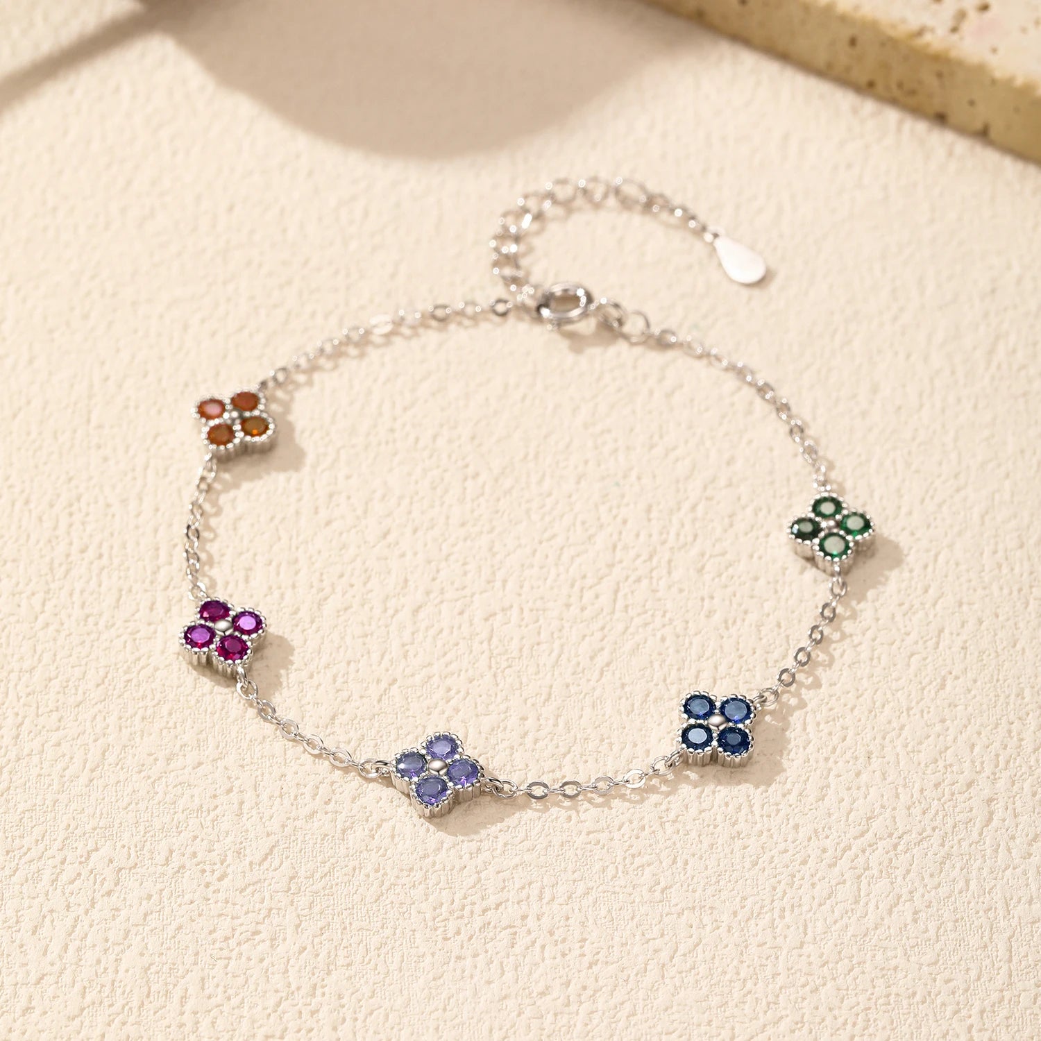 Lucky Clover Zircon Sterling Silver Bracelet