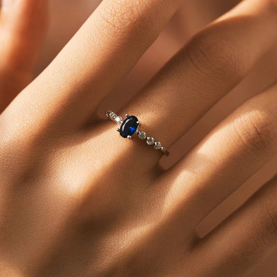 Customer wearing Oval Blue Zirconia Silver Ring