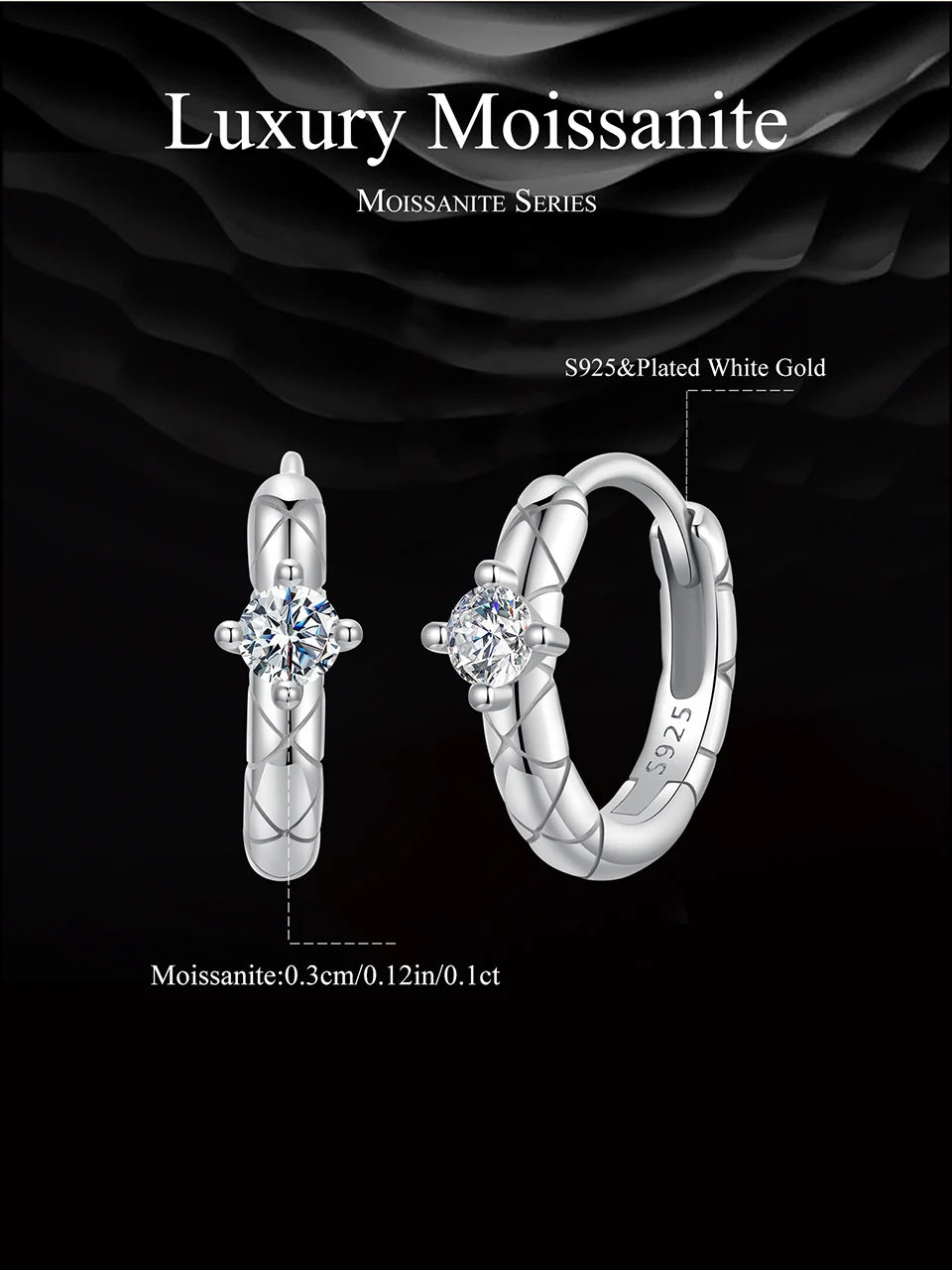 Gold Moissanite Pattern Hoop Earrings Silver