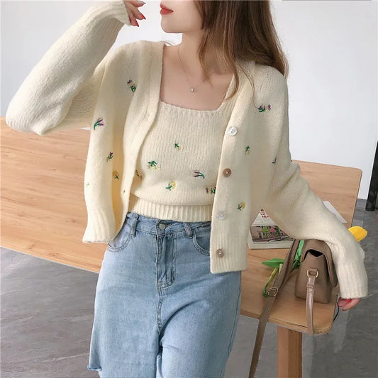 Flower Knit Cardigan Set