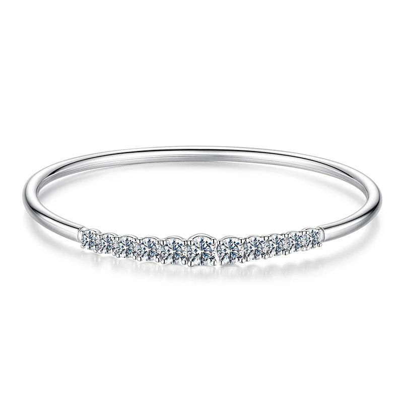 BAMOER 3.6CTTW Moissanite Bar Bracelet Adjustable Wrist Cuff Open Bangle 925 Sterling Silver for Women Wedding Gift Round Cut Mirror Quenn