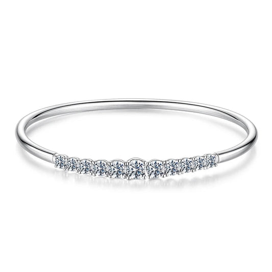 BAMOER 3.6CTTW Moissanite Bar Bracelet Adjustable Wrist Cuff Open Bangle 925 Sterling Silver for Women Wedding Gift Round Cut Mirror Quenn