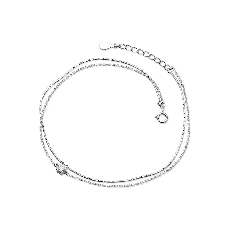 Modian Silver Simple Double Layer Anklets For Women Summer Trendy 925 Sterling Silver Foot Jewelry Fashion Style Leg Bracelet Mirror Quenn