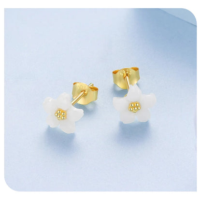 Sterling Silver Sakura Pink Shell Stud Earrings