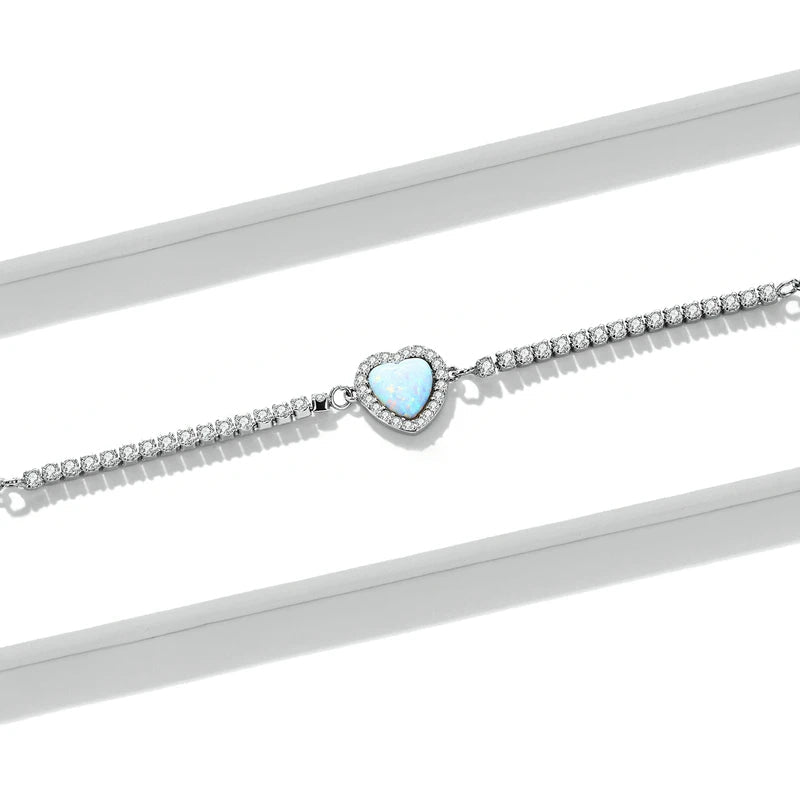 bamoer Fashion 925 Sterling Silver Clear Opal Heart-Shaped Bracelet & Necklace for Women Sterling Silver Jewelry Set Gift Mirror Quenn
