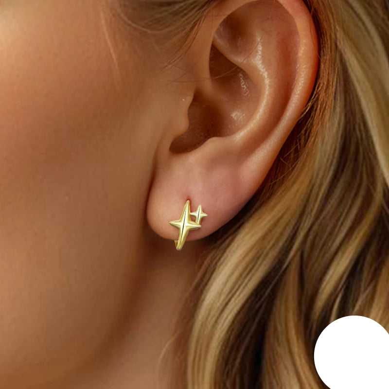BAMOER Solid 925 Sterling Silver Starlight Hoop Earrings for Women Teens Double Star Huggie Earrings Minimalist Fine Jewelry Mirror Quenn