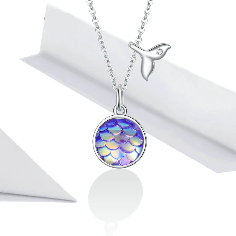 Bamoer 925 Sterling Silver Purple Fish Jewelry Set Happy Tropical Litte Fish Earrings Necklace for Women Fashion Jewelry SCE1028 Mirror Quenn