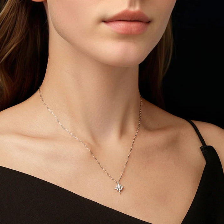 Starburst Moissanite Necklace for Women, 925 Sterling Silver Plated 18K White Gold Star Pendant Necklace Dazzling Gift Mirror Quenn