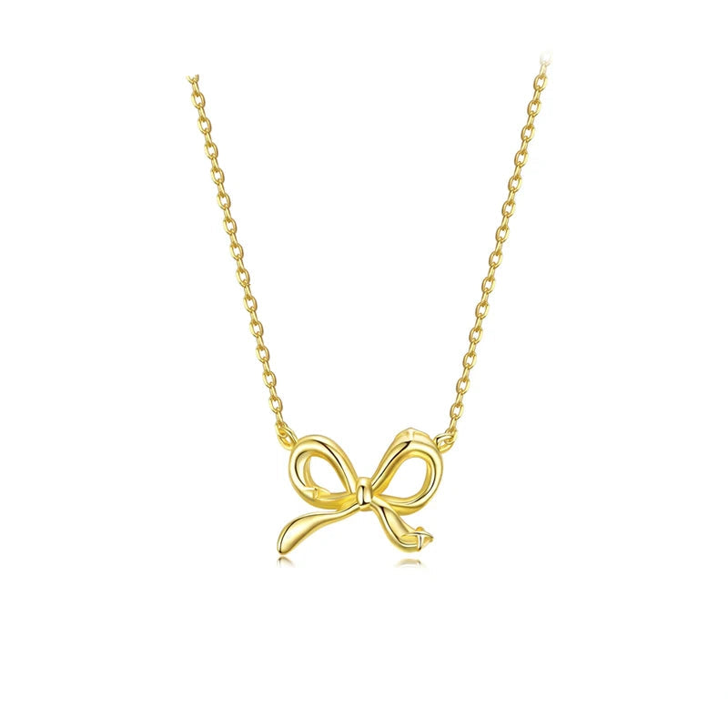 BAMOER 925 Sterling Silver Bowknot Chain Necklace Gold Plated Link Chain with Bow Choker for Women Girls Fashion Jewelry Gifts Mirror Quenn
