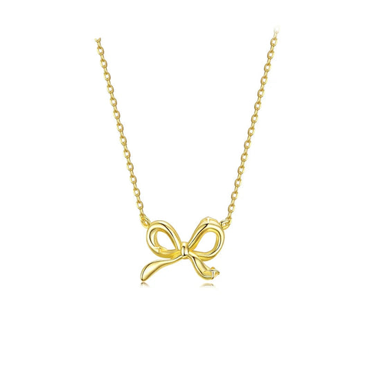 BAMOER 925 Sterling Silver Bowknot Chain Necklace Gold Plated Link Chain with Bow Choker for Women Girls Fashion Jewelry Gifts Mirror Quenn