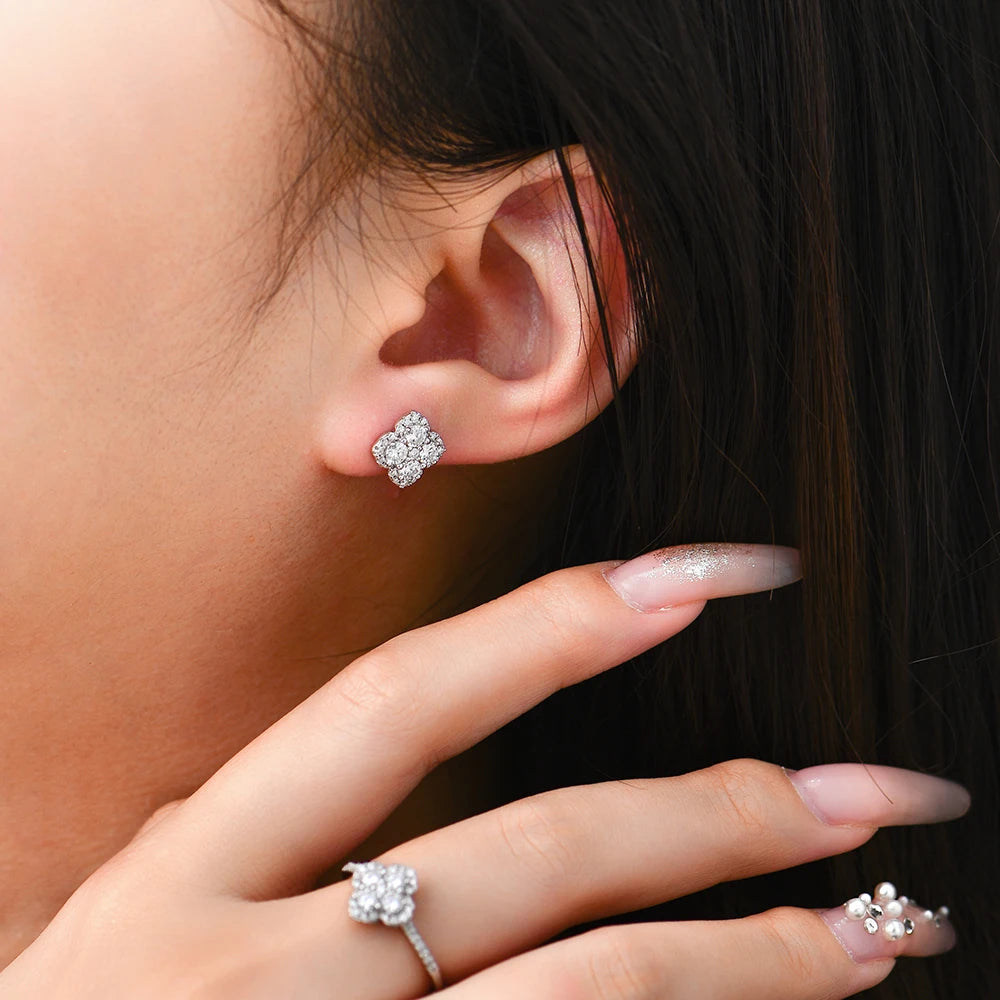 Moissanite Sterling Silver Stud Earrings - Mirror Quenn - shop now worldwide shipping