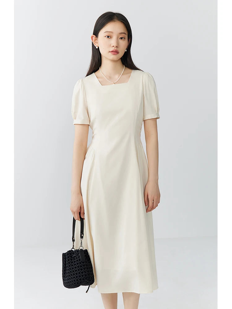 Elegant White A-Line Puff Sleeve Dress Mirror Quenn