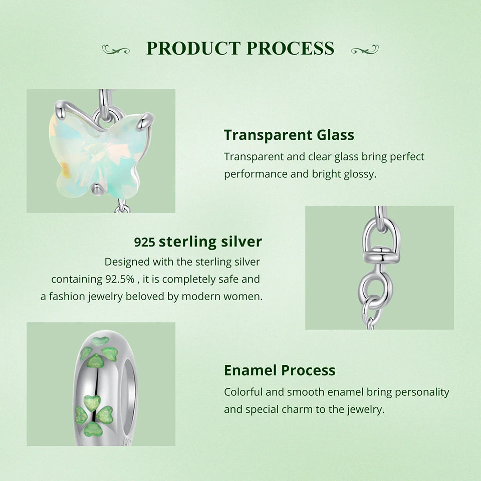Sterling Silver Green Butterfly Charm Bracelet Bead DIY