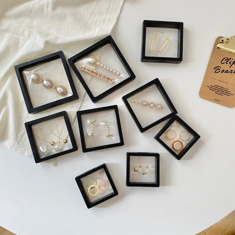 5Pcs Floating Display Case Frame Ring Necklace Earring Packaging Box Jewelry Coin Display Stand Holder Mirror Quenn