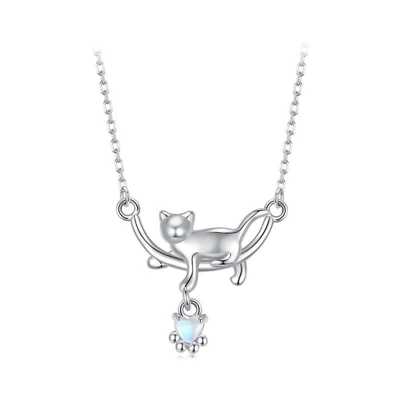 mirrorquen 925 Sterling Silver Cat Necklace for Women - Cat Jewelry Gifts for Cat Lovers Fashion Birthday Graduation Gift SCN533