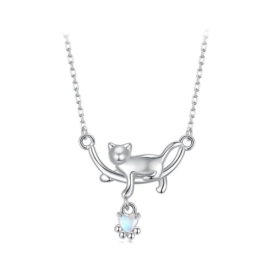 mirrorquen 925 Sterling Silver Cat Necklace for Women - Cat Jewelry Gifts for Cat Lovers Fashion Birthday Graduation Gift SCN533