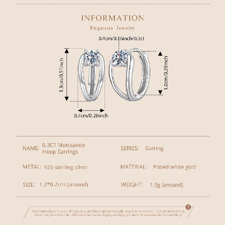 0.3CT Moissanite Hoop Earrings Silver Gold