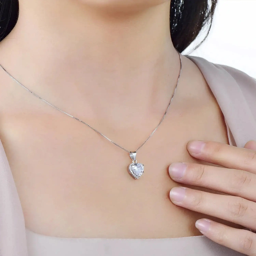 Heart Zircon Bridal Ring & Necklace Set Mirror Quenn
