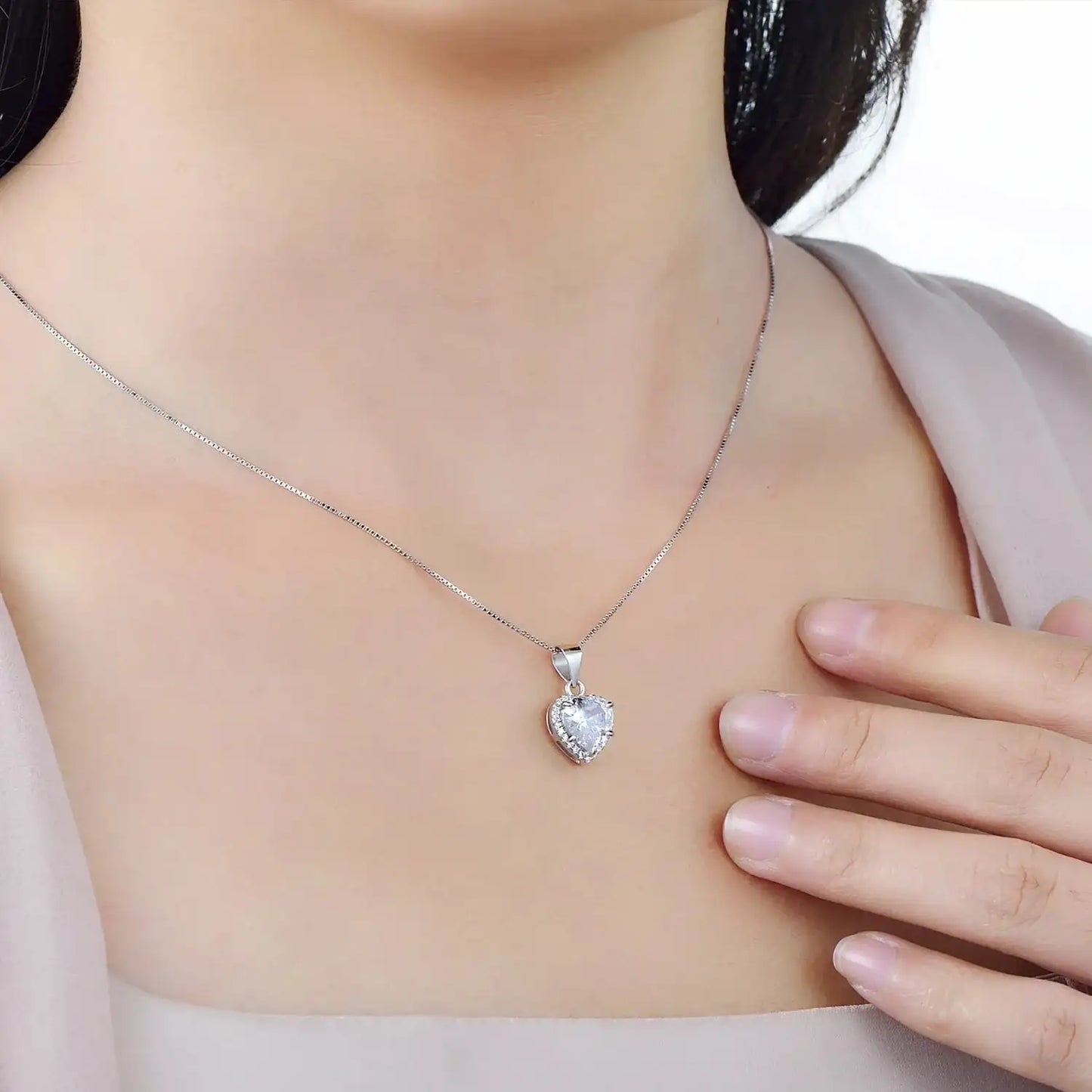 Heart Zircon Bridal Ring & Necklace Set Mirror Quenn