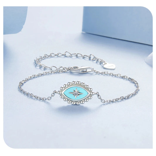 Sterling Silver Evil Eye Bracelet Adjustable Chain