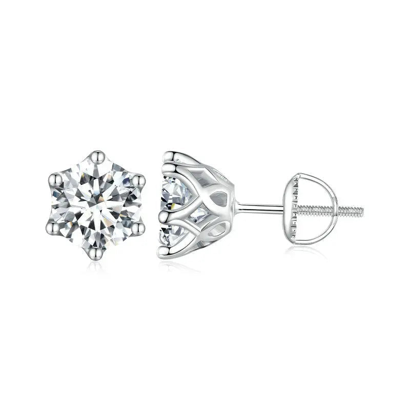 BAMOER Classic Moissanite Stud Earrings, S925 Silver D Color Brilliant Round Cut Lab Created Diamond Wedding 18k Gold Earrings Mirror Quenn