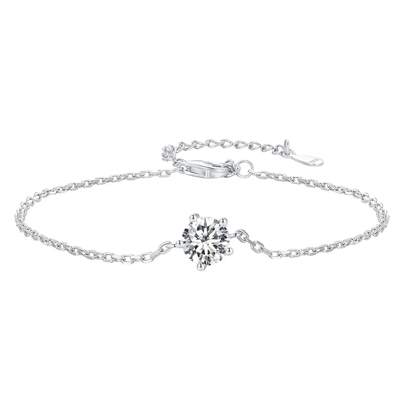 Bamoer 1CT Moissanite Bracelet Trendy 925 Sterling Silver Chain Charms For Women 2023 Classic Jewelry Mirror Quenn