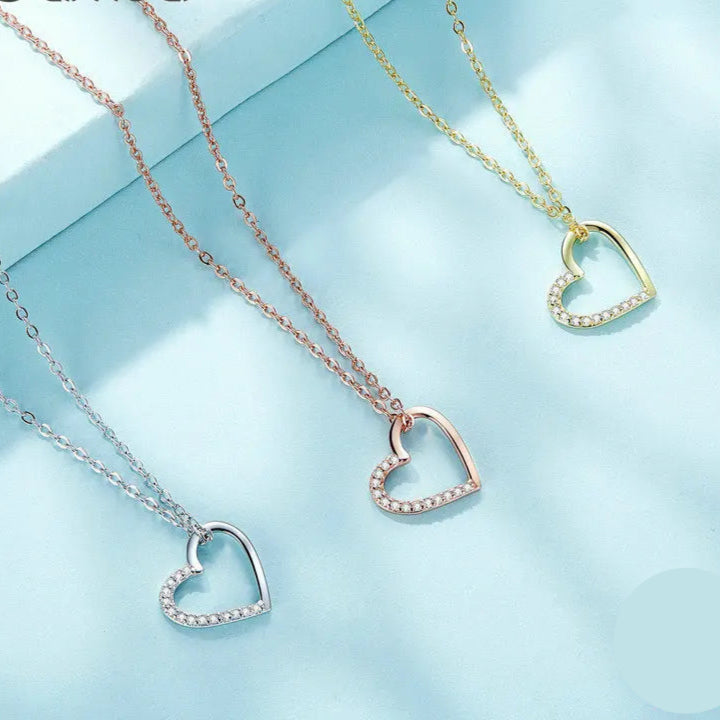 BAMOER Genuine 925 Sterling Silver The shape of love Chain Necklace for Women, Godl Plated Heart Necklace 3 Color 18.11'' Mirror Quenn