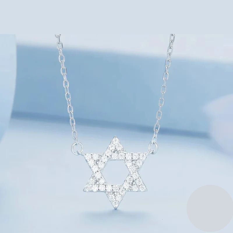 mirrorquenn 925 Sterling Silver Star of David Pendant Necklace Pave Setting CZ for Women Birthday Gift Fashion Fine Jewelry BSN290 Mirror Quenn