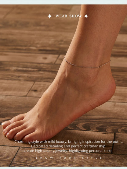 925 Sterling Silver Snake Chain Anklet Adjustable Turtle
