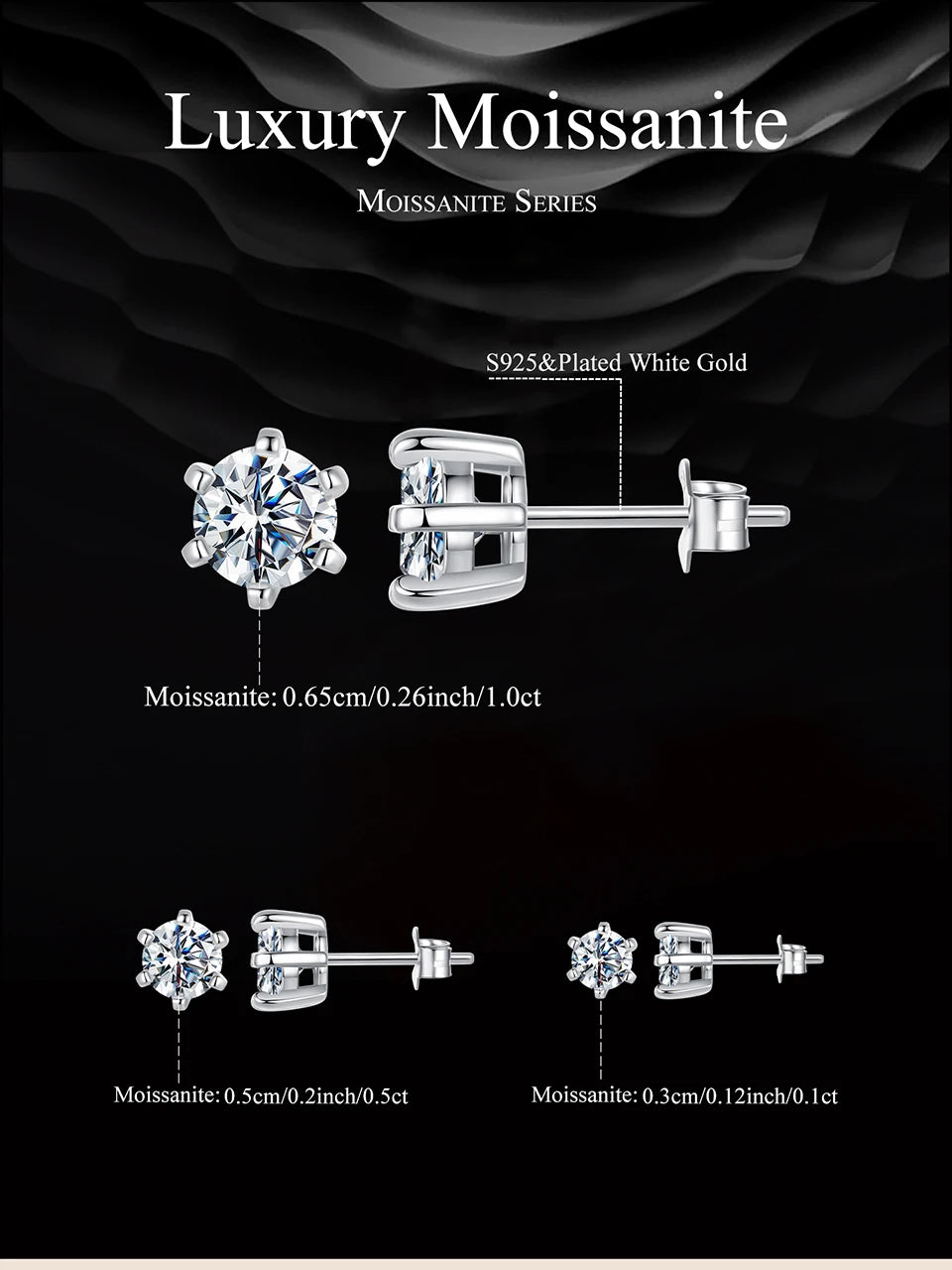 Moissanite Stud Earrings 925 Sterling Silver Lab Diamond